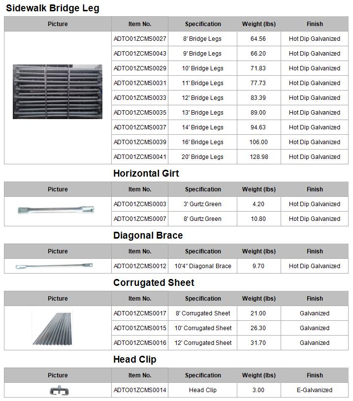 HDG Sidewalk bridge leg_American-Scaffolding/Frame-System/American-Scaffolding-Sidewalk-Sheds-System-specifications_031